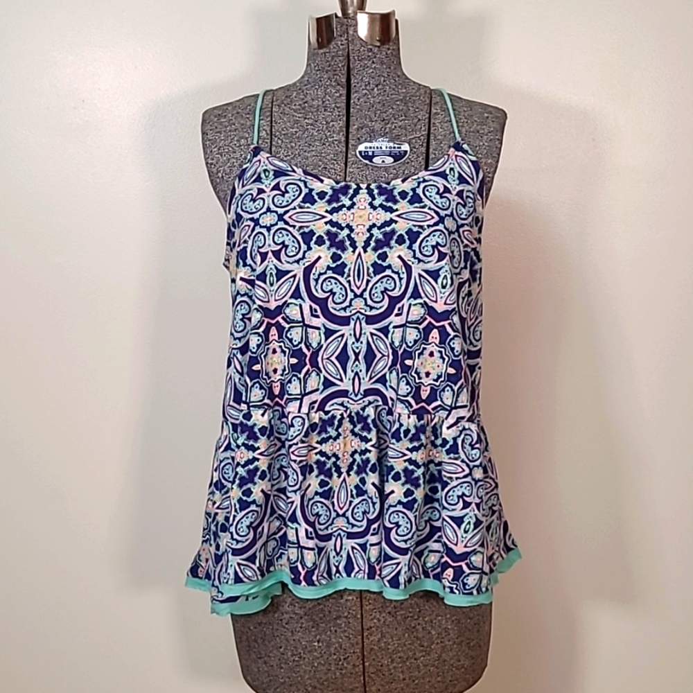 Meadow Rue Womens Top Anthropologie Nuria Blue Paisley Swing Tank Blouse Size M